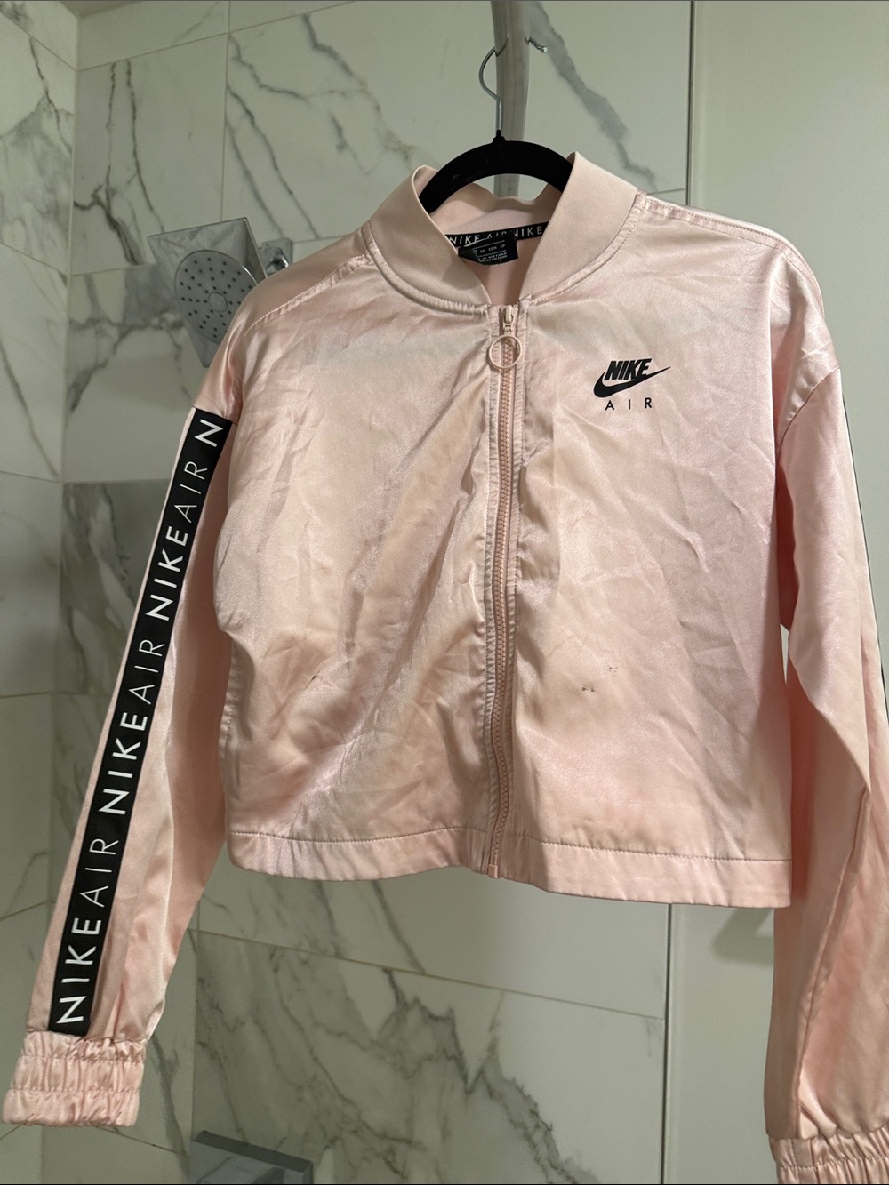 Nike Air Women's Light Pink Cropped Bomber Jacket - with stain